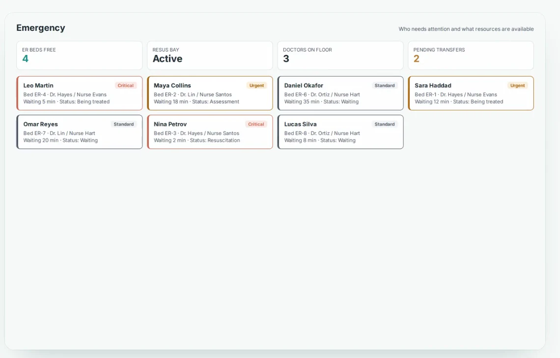 Emergency triage screen from the pilot
